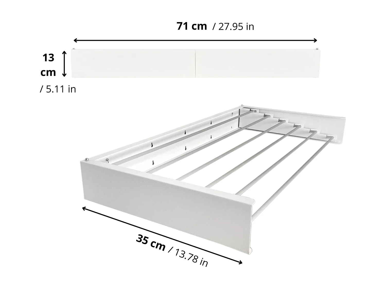Étendoir mural rétractable en aluminium résistant – blanc – 71x35x13 cm Hide 70