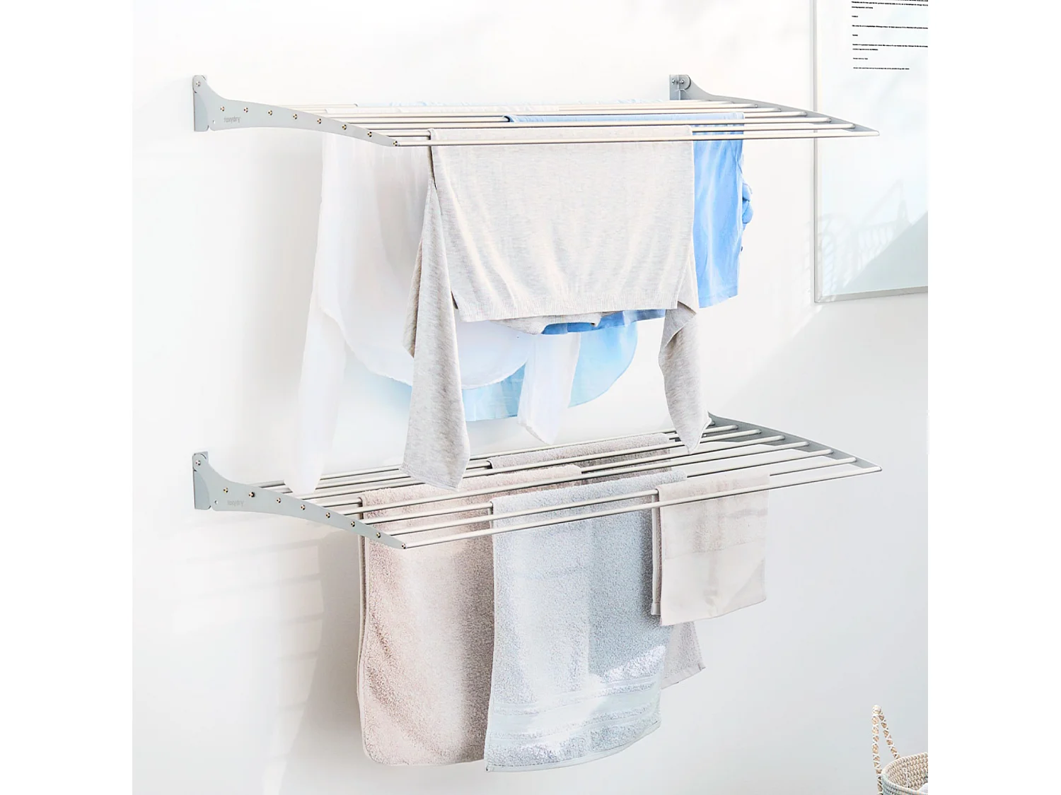 Étendoir à linge mural en aluminium résistant – blanc – 60x50x10 cm Fold Down 60