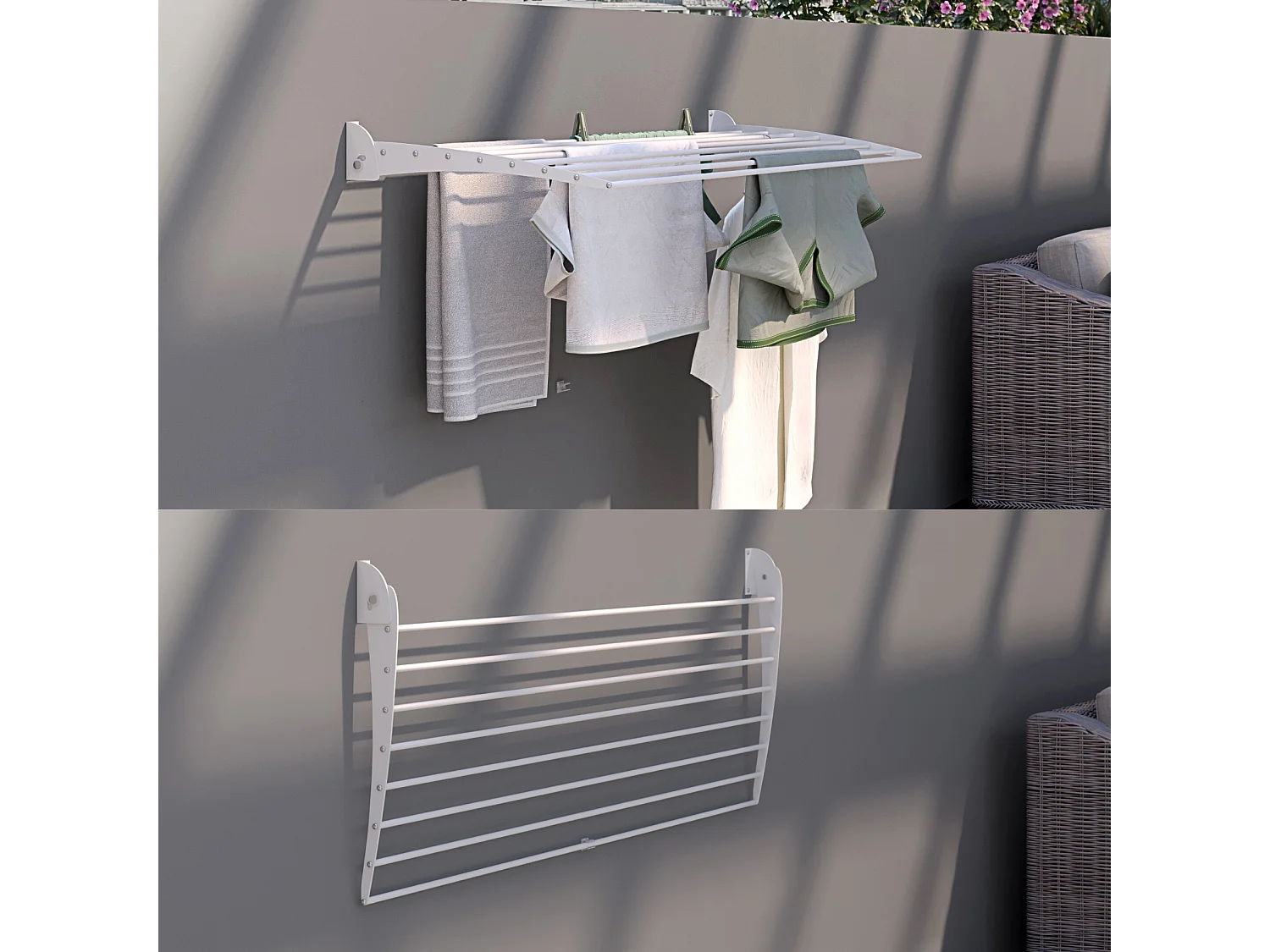 Étendoir à linge mural en aluminium résistant – blanc – 60x50x10 cm Fold Down 60