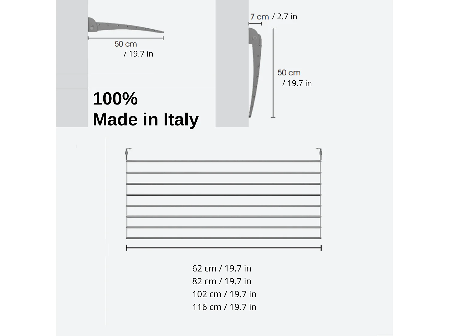 Étendoir à linge mural pour intérieur et extérieur – gris – 100x50x10 cm Fold Down 100