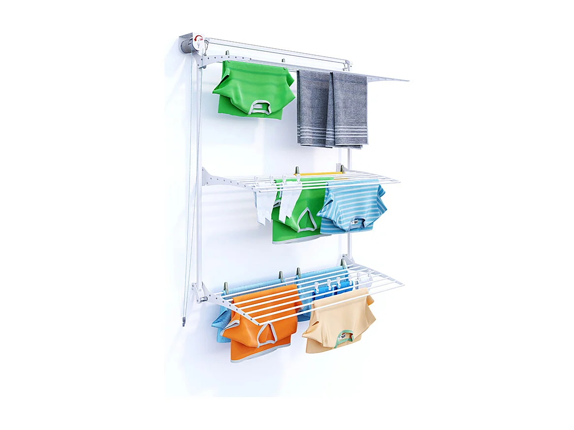 Étendoir mural 3 grilles pour intérieur et extérieur – blanc – 128x52x137 cm Tower