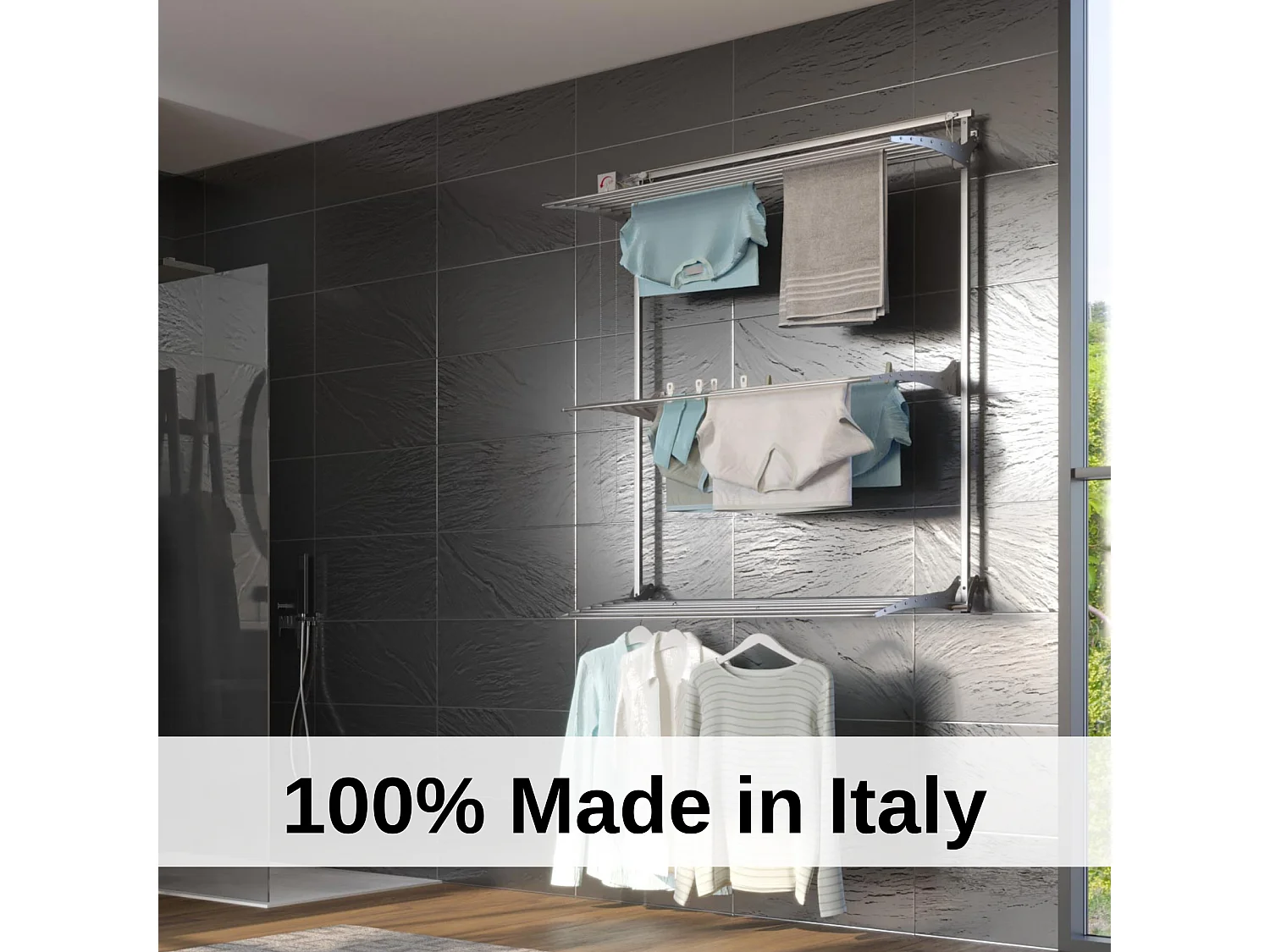 Étendoir mural 3 grilles pour intérieur et extérieur – blanc – 128x52x137 cm Tower