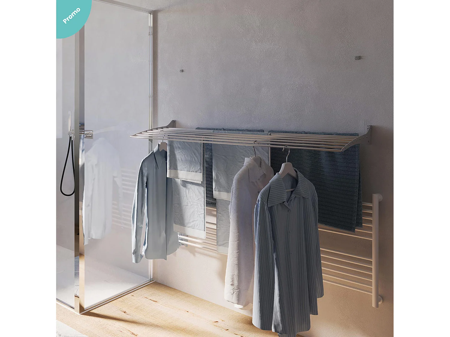 Étendoir à linge mural pour intérieur et extérieur – gris – 116x50x10 cm Fold Down 120