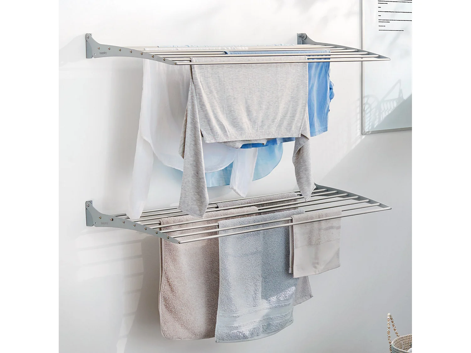 Étendoir à linge mural pour intérieur et extérieur – gris – 116x50x10 cm Fold Down 120