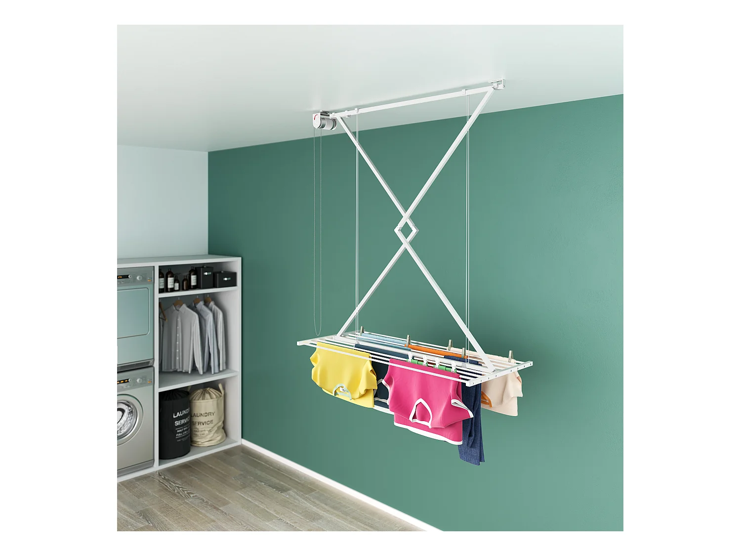 Étendoir de plafond manuel en aluminium résistant – blanc – 128x54x25 cm Mini 120