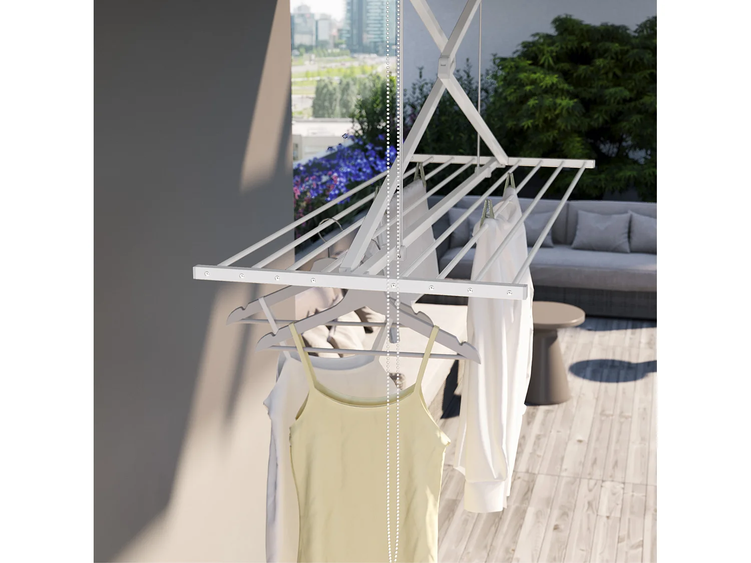 Étendoir de plafond manuel en aluminium résistant – blanc – 128x54x25 cm Mini 120