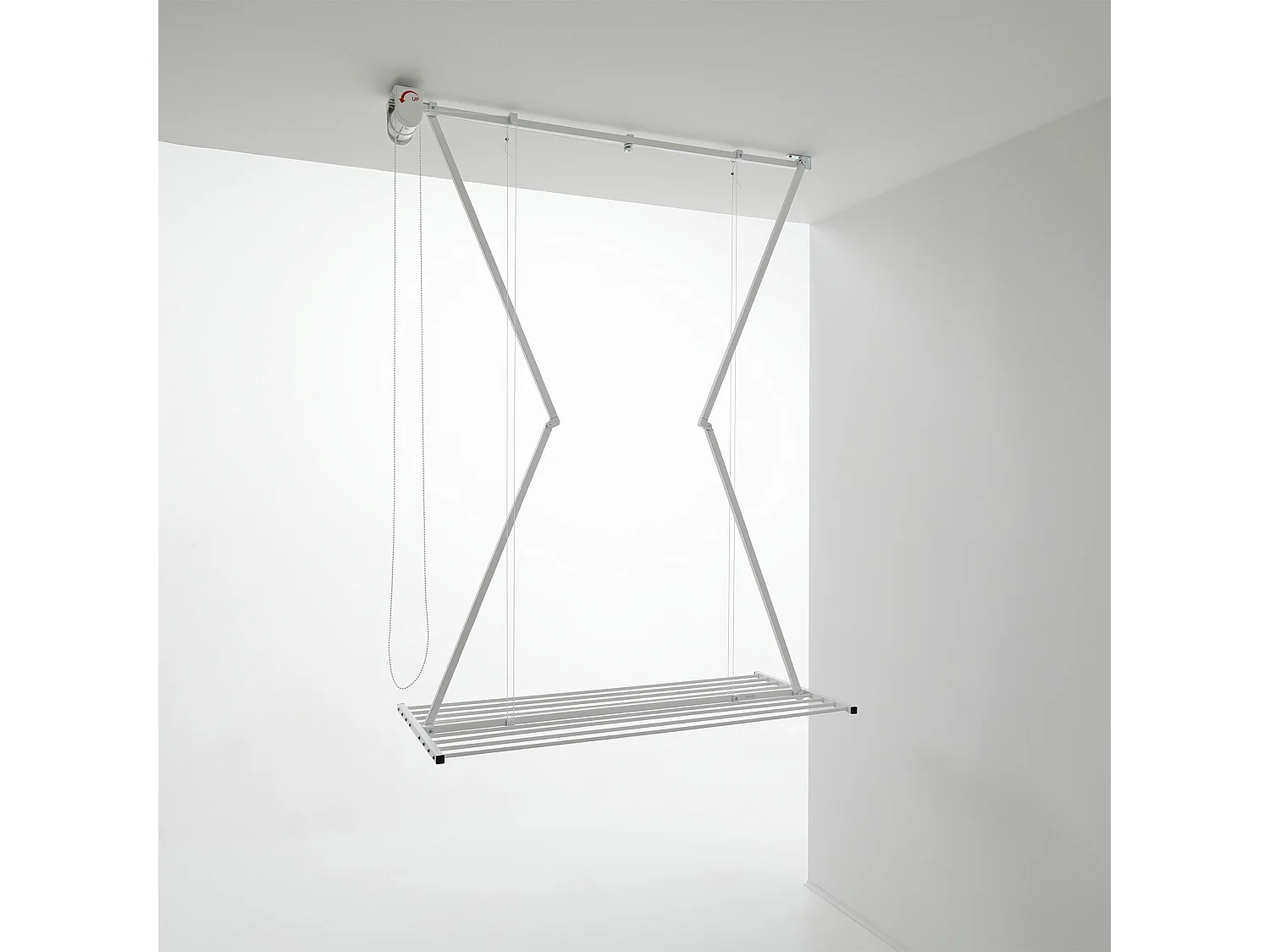 Étendoir de plafond manuel en aluminium résistant – blanc – 128x54x25 cm Mini 120