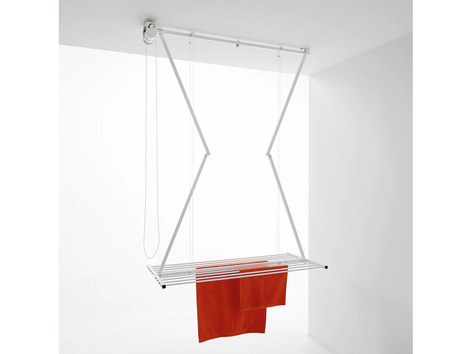 Étendoir de plafond manuel en aluminium résistant – blanc – 128x54x25 cm Mini 120