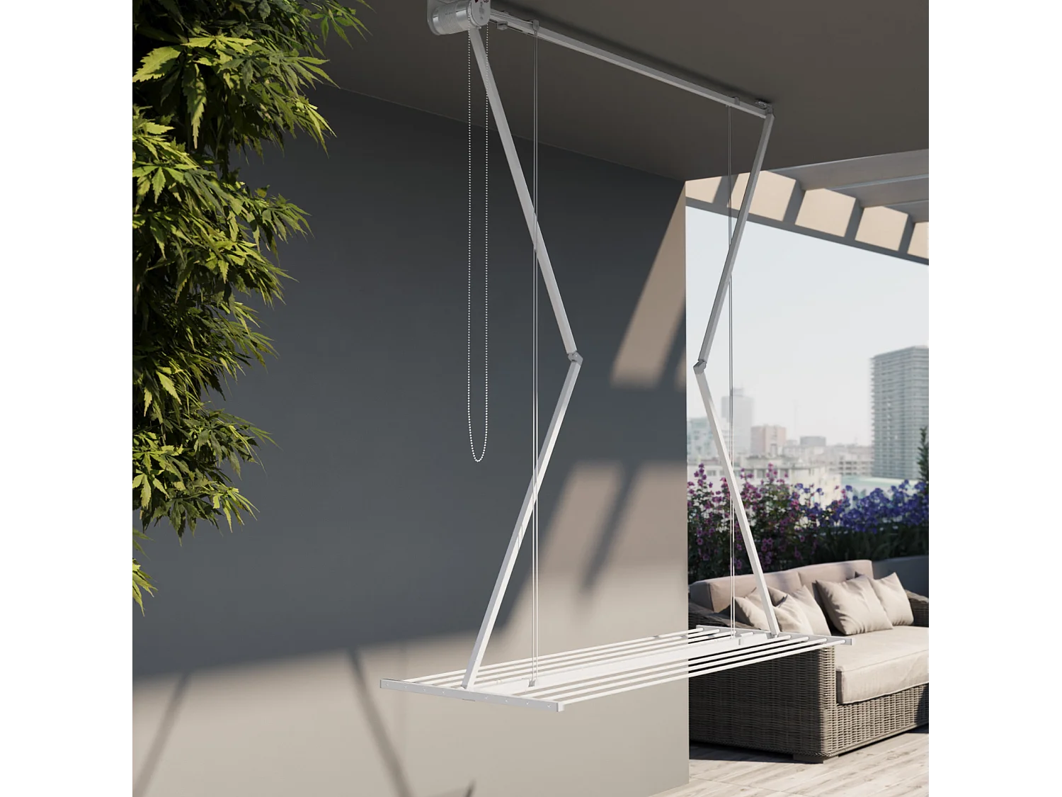 Étendoir de plafond manuel en aluminium résistant – blanc – 128x54x25 cm Mini 120