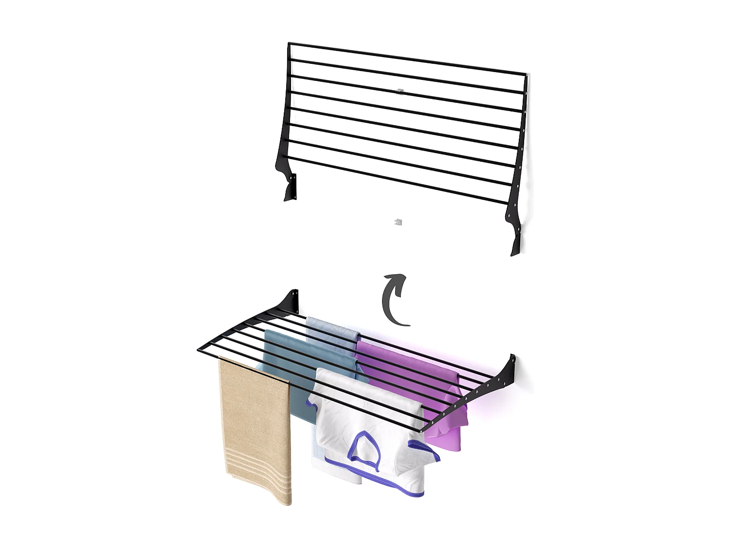 Étendoir à linge mural pour intérieur et extérieur – noir – 100x50x10 cm Fold 100