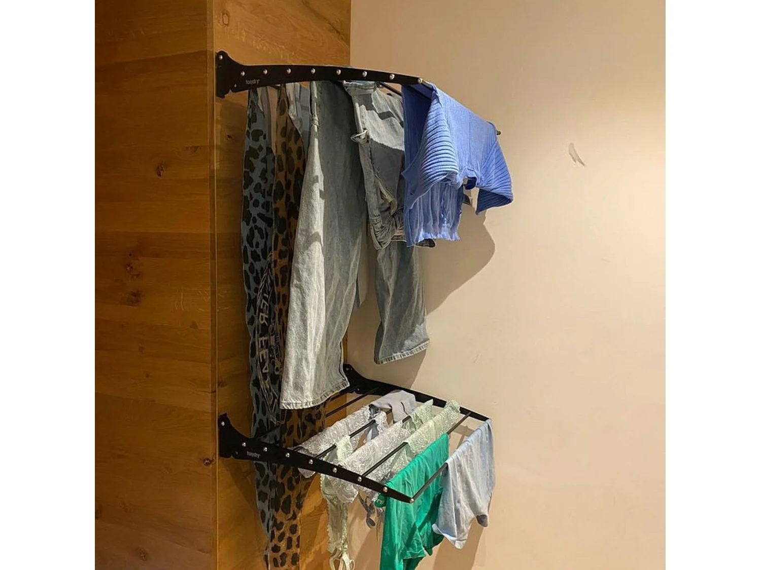 Étendoir à linge mural pour intérieur et extérieur – noir – 100x50x10 cm Fold 100