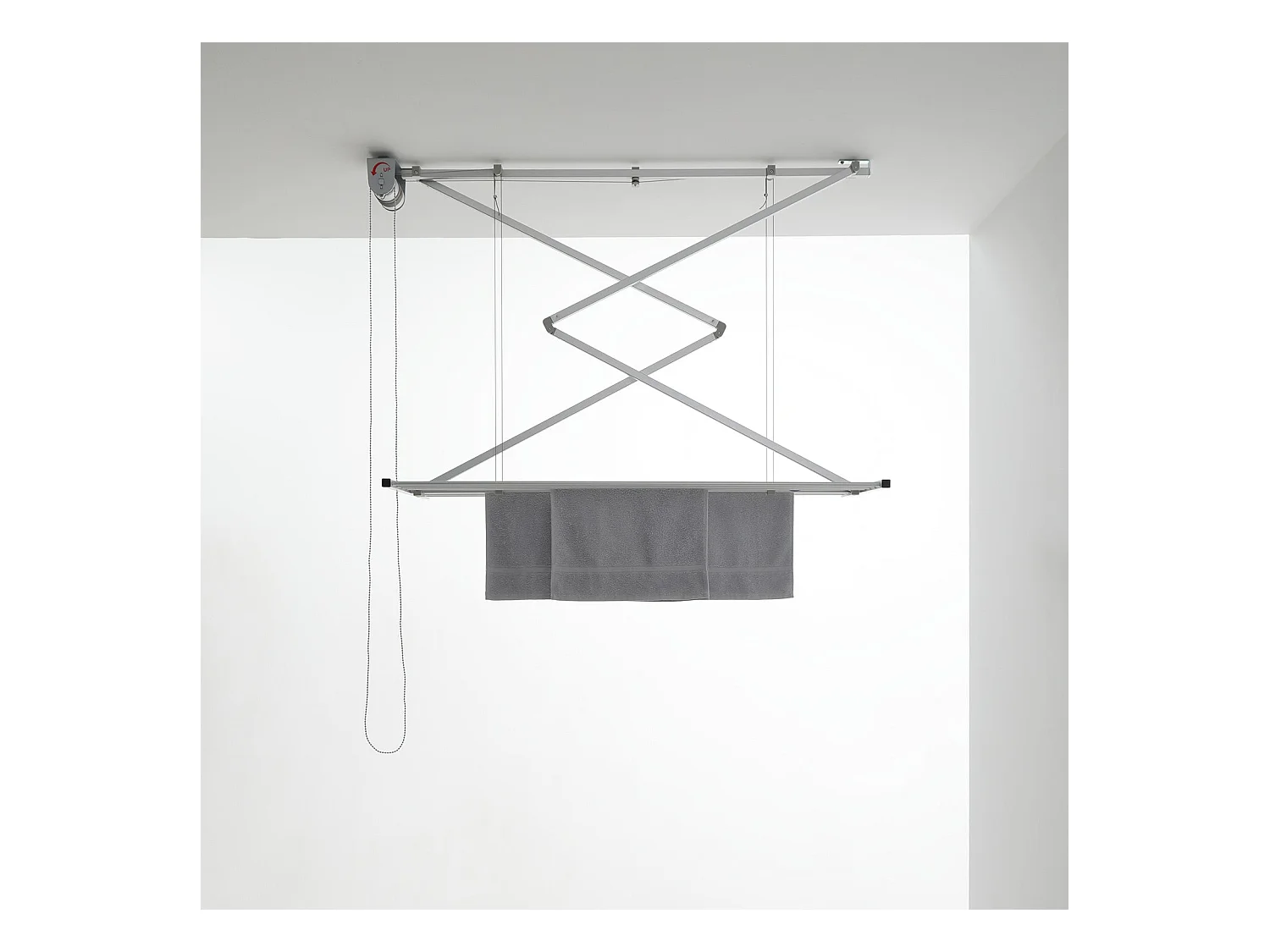 Étendoir de plafond manuel en aluminium résistant – gris – 128x54x25 cm Mini 120