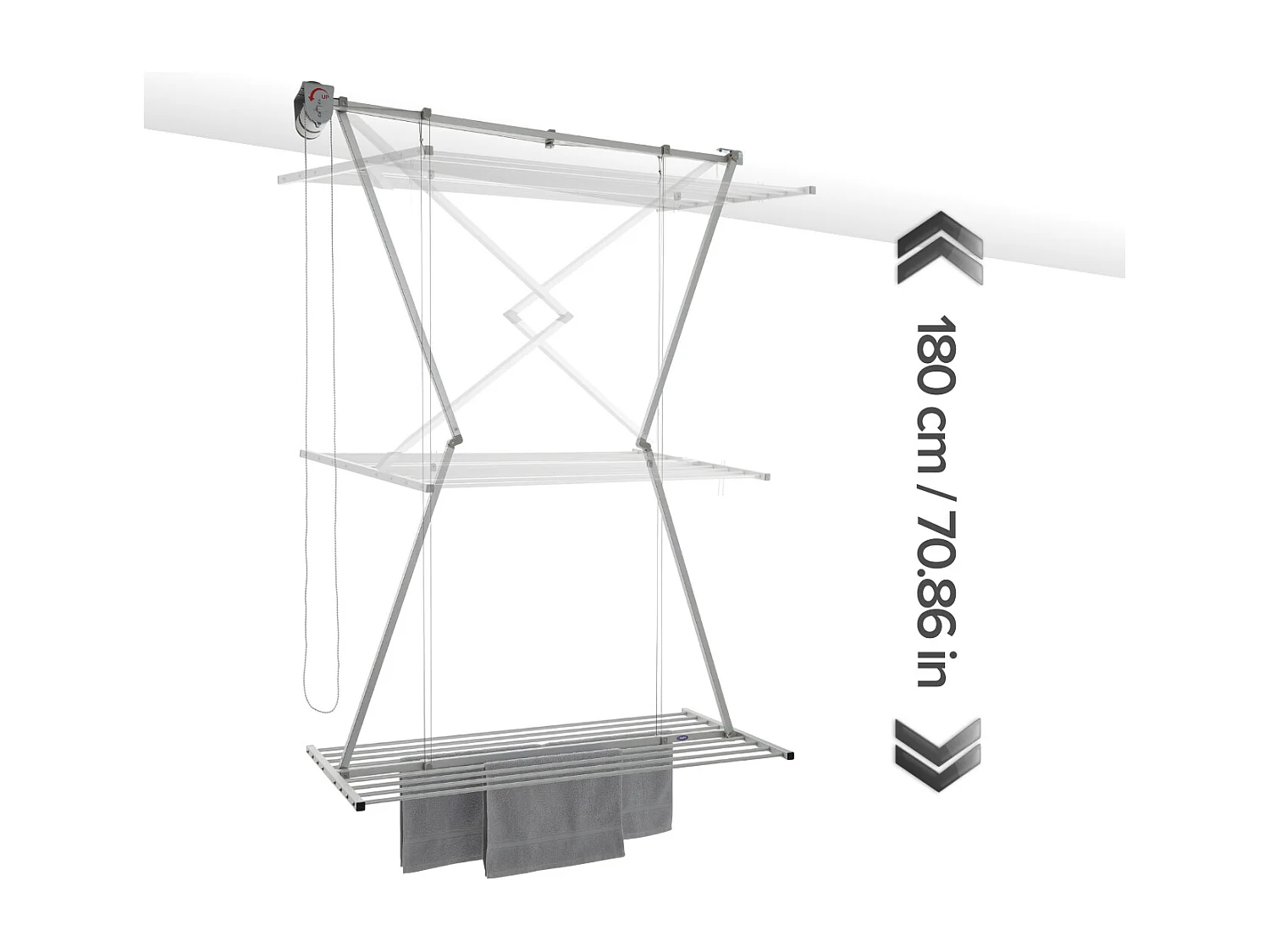 Étendoir de plafond manuel en aluminium résistant – gris – 128x54x25 cm Mini 120