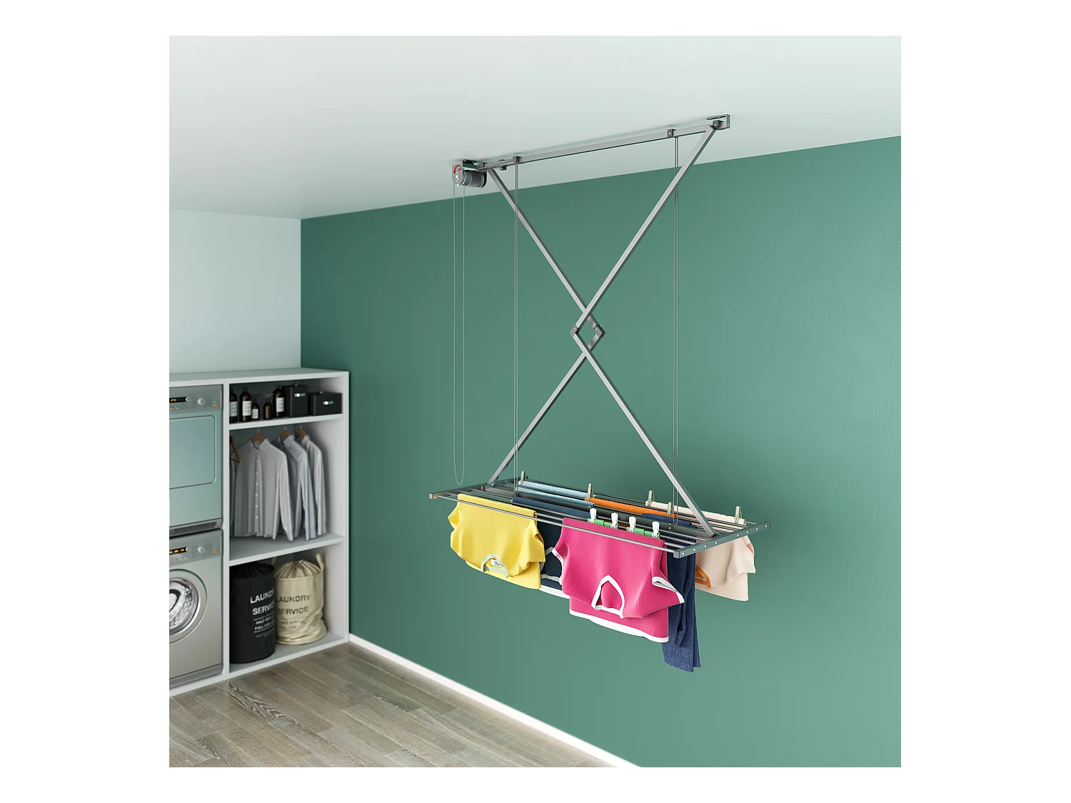 Étendoir de plafond manuel en aluminium résistant – gris – 128x54x25 cm Mini 120