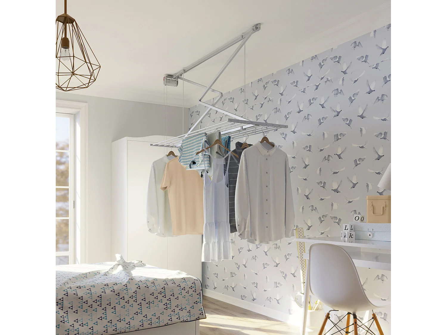 Étendoir de plafond manuel en aluminium résistant – gris – 128x54x25 cm Mini 120