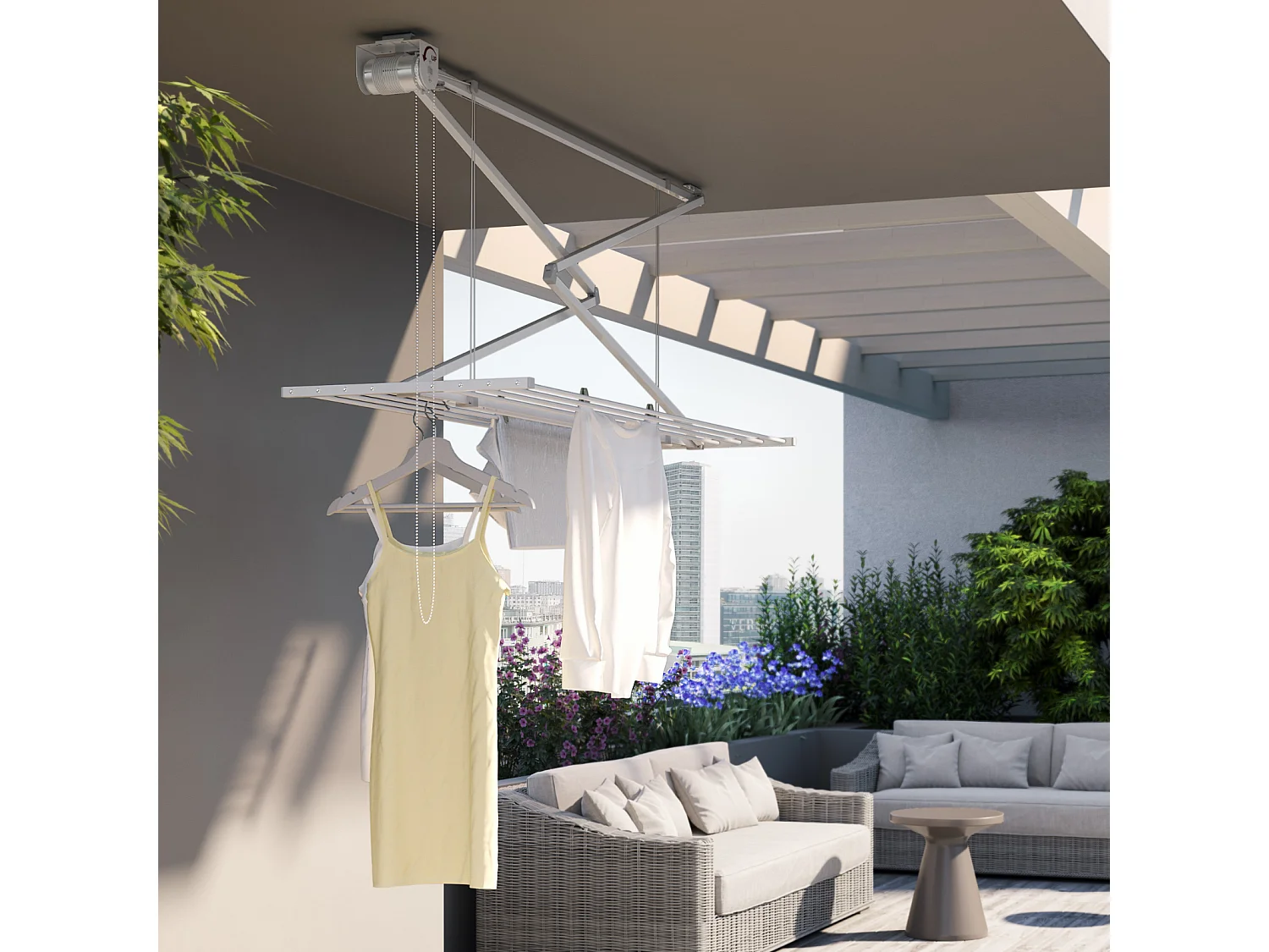 Étendoir de plafond manuel en aluminium résistant – gris – 128x54x25 cm Mini 120