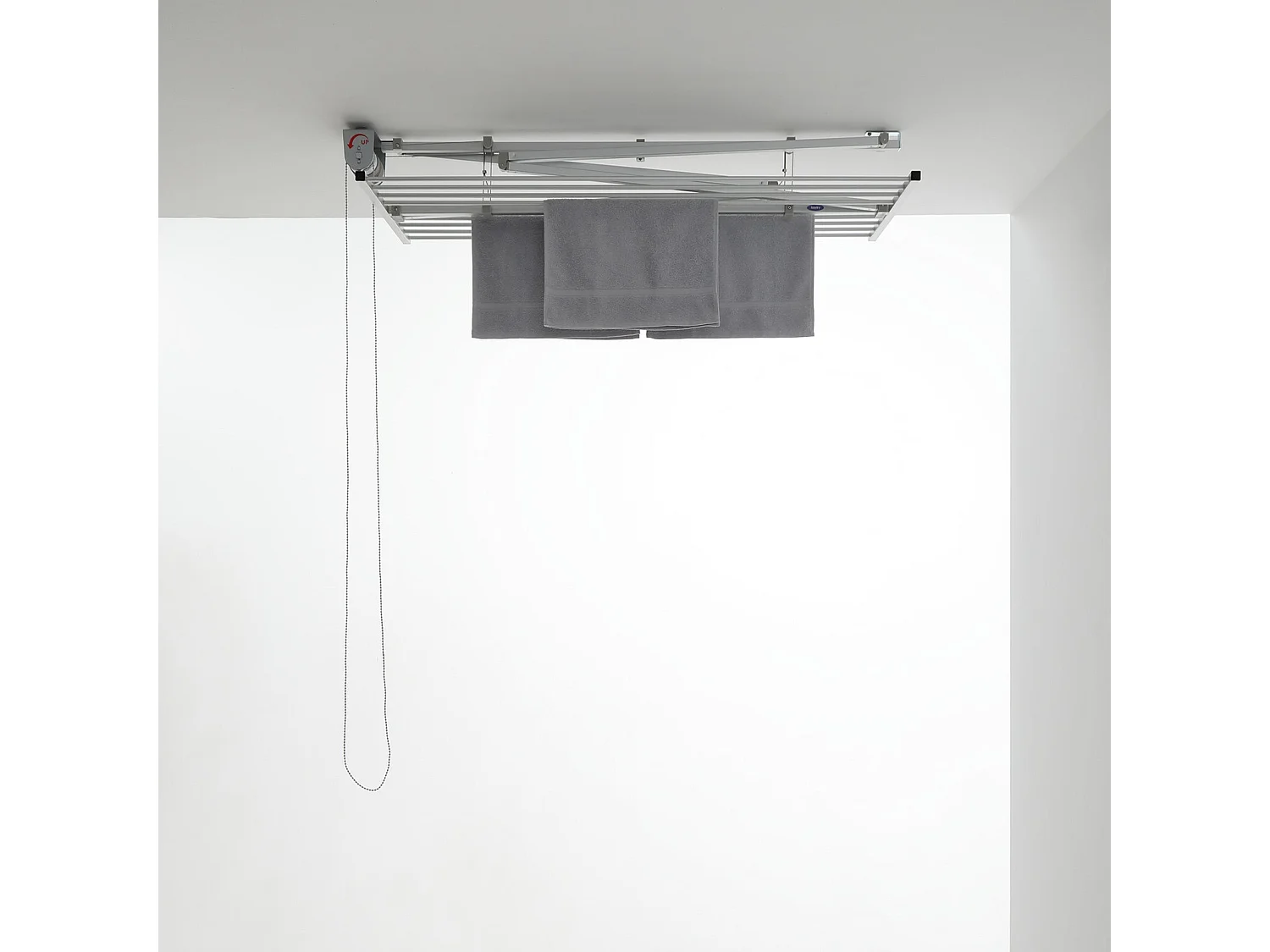 Étendoir de plafond manuel en aluminium résistant – gris – 128x54x25 cm Mini 120