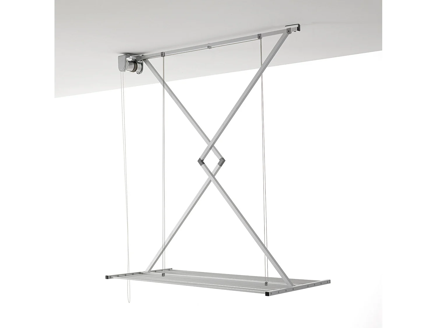 Étendoir de plafond manuel en aluminium résistant – gris – 128x54x25 cm Mini 120