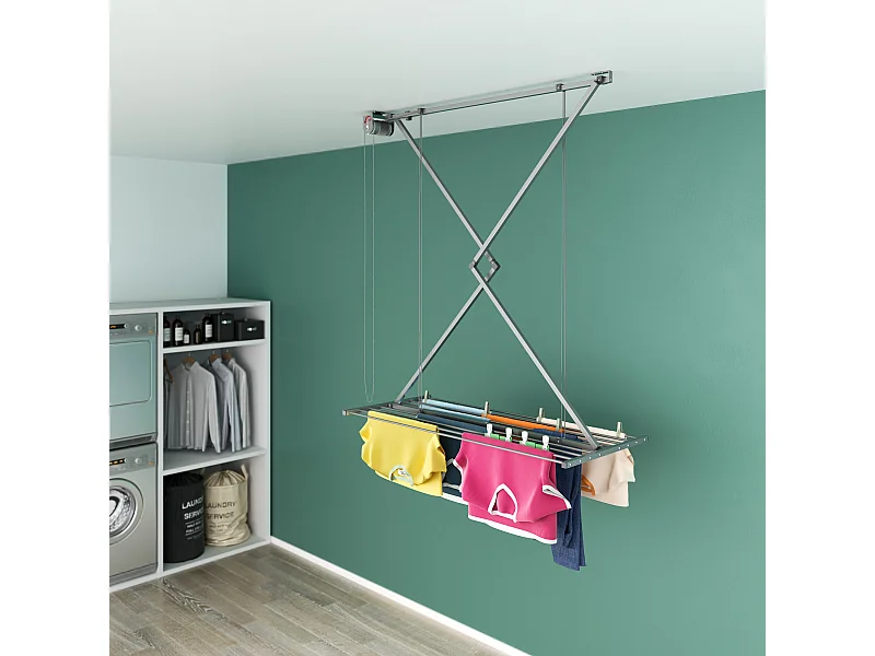 Étendoir de plafond manuel en aluminium résistant – gris – 128x54x25 cm Mini 120