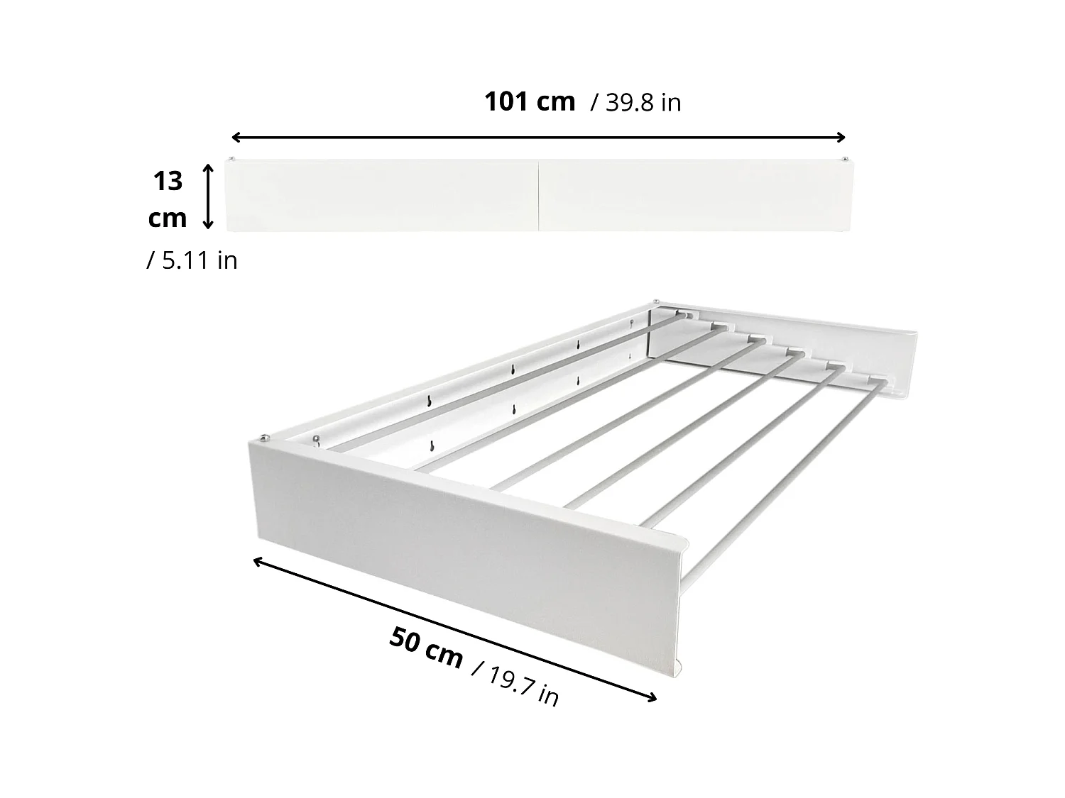 Étendoir mural rétractable en aluminium résistant – blanc – 101x50x13 cm Hide 100