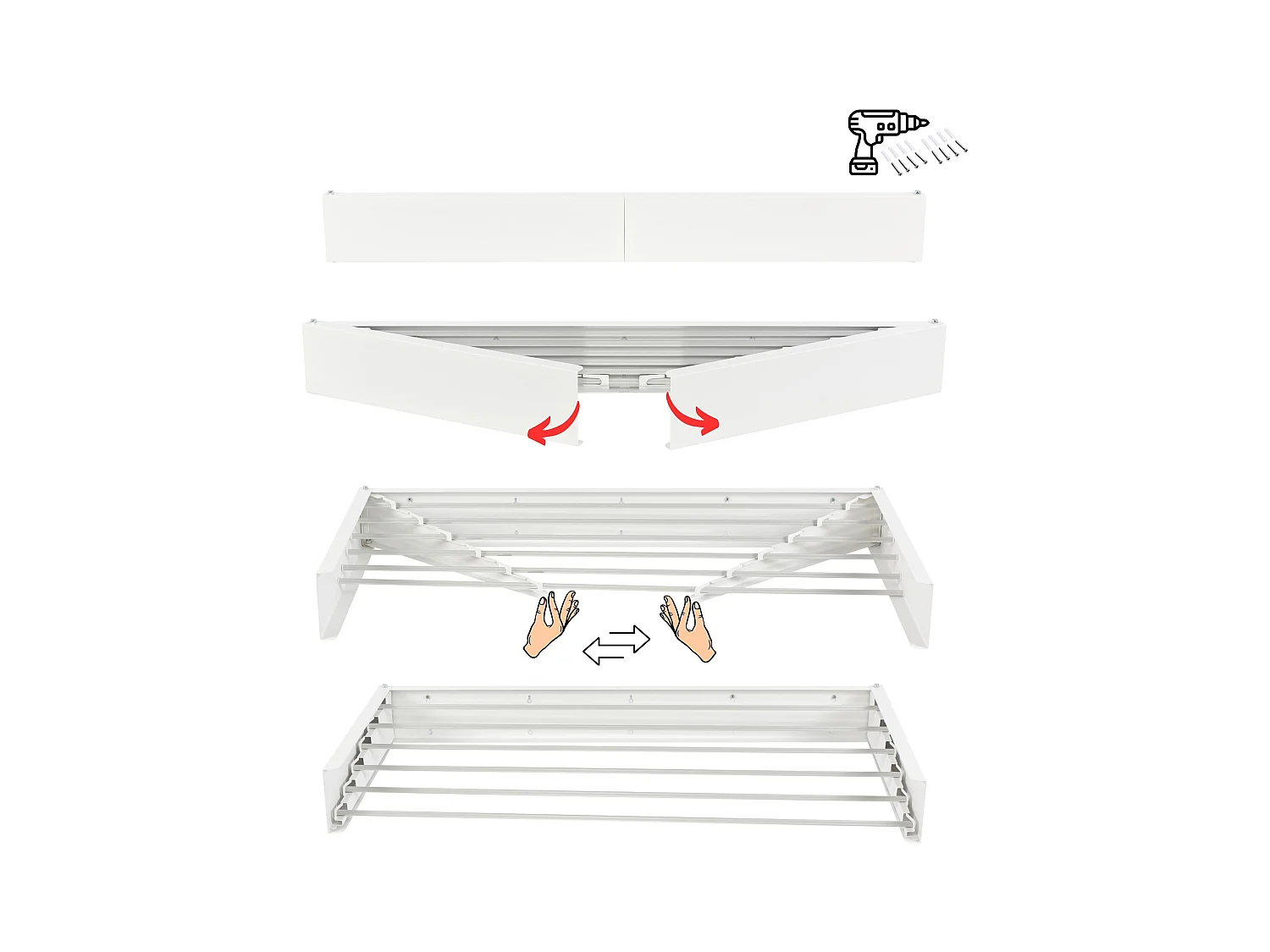 Étendoir mural rétractable en aluminium résistant – blanc – 101x50x13 cm Hide 100