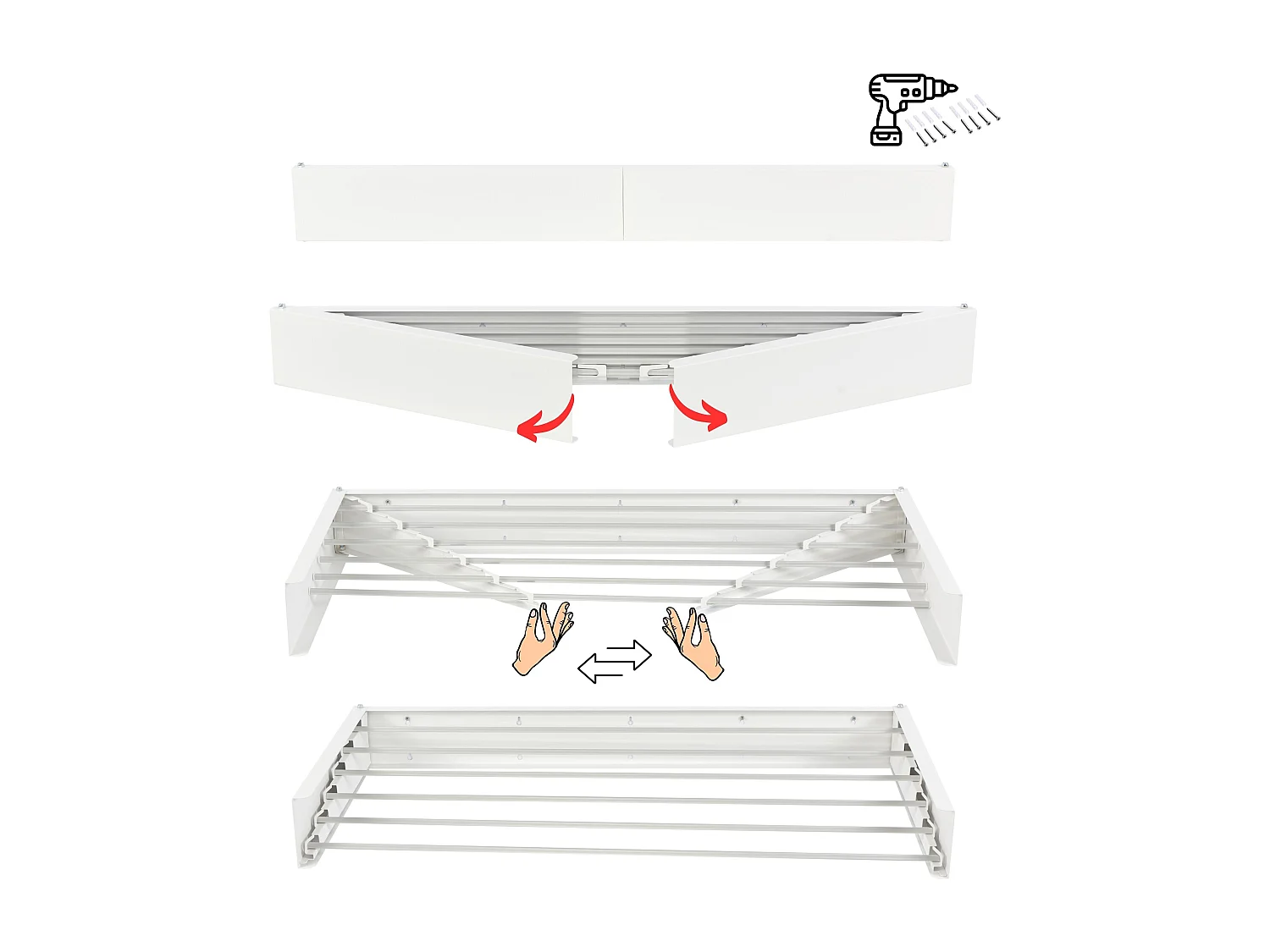Étendoir mural rétractable en aluminium résistant – blanc – 101x50x13 cm Hide 100