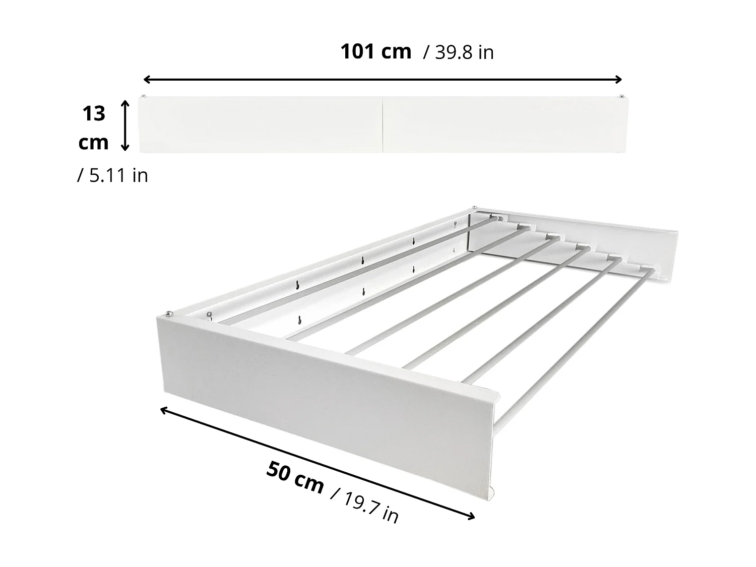 Étendoir mural rétractable en aluminium résistant – blanc – 101x50x13 cm Hide 100