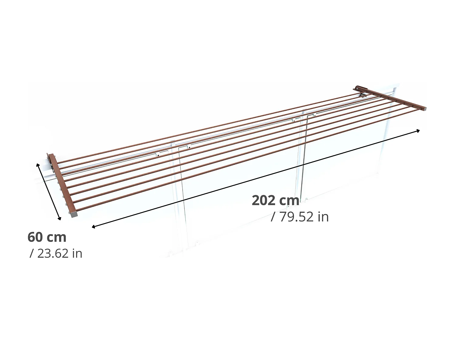 Étendoir balcon pliable et inclinable pour extérieur – corten – 202x63x8 cm DUO