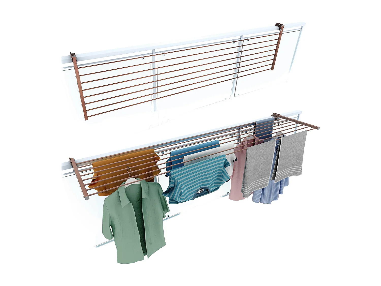 Étendoir balcon pliable et inclinable pour extérieur – corten – 202x63x8 cm DUO