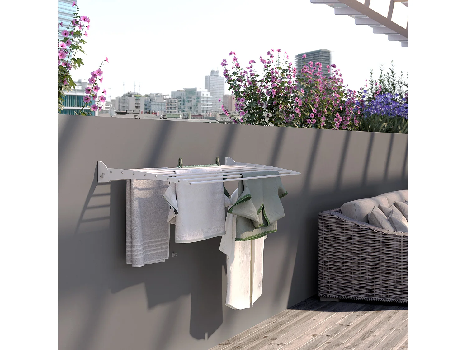 Étendoir à linge mural pour intérieur et extérieur – blanc – 82x50x10 cm Fold Down 80