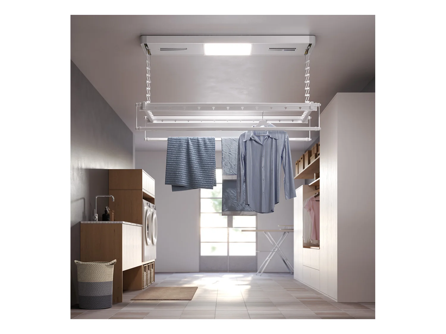 Séchoir électrique de plafond avec télécommande – gris – 160x52x30 cm PRO 150