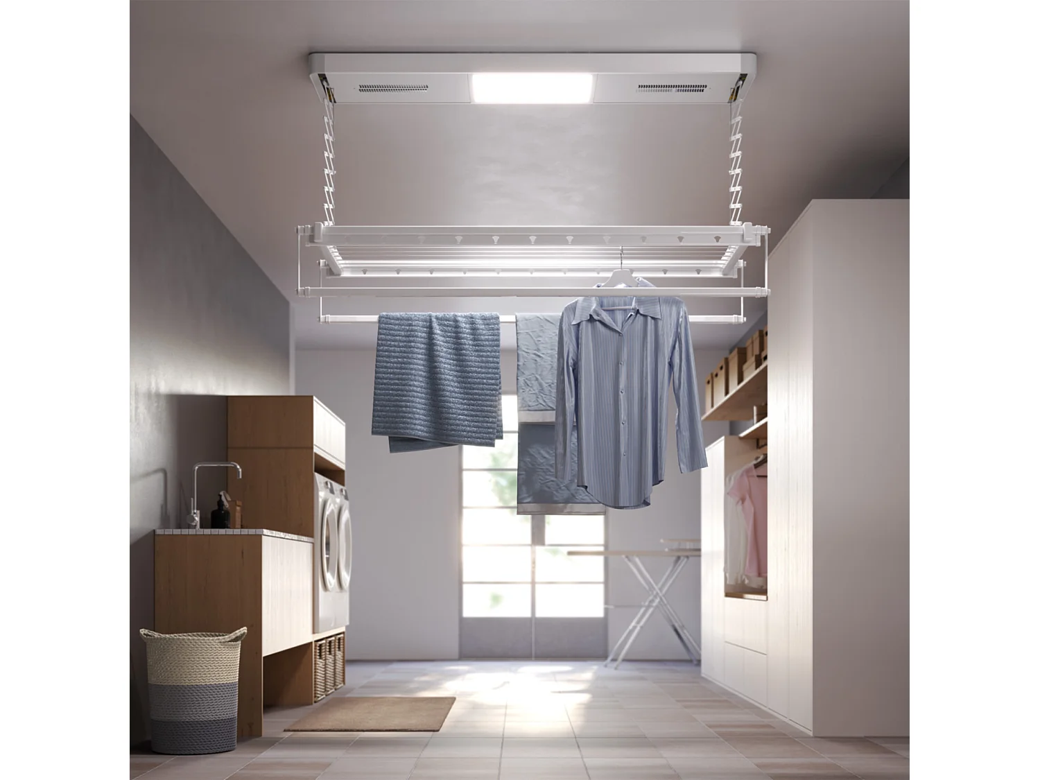 Séchoir électrique de plafond avec télécommande – gris – 160x52x30 cm PRO 150