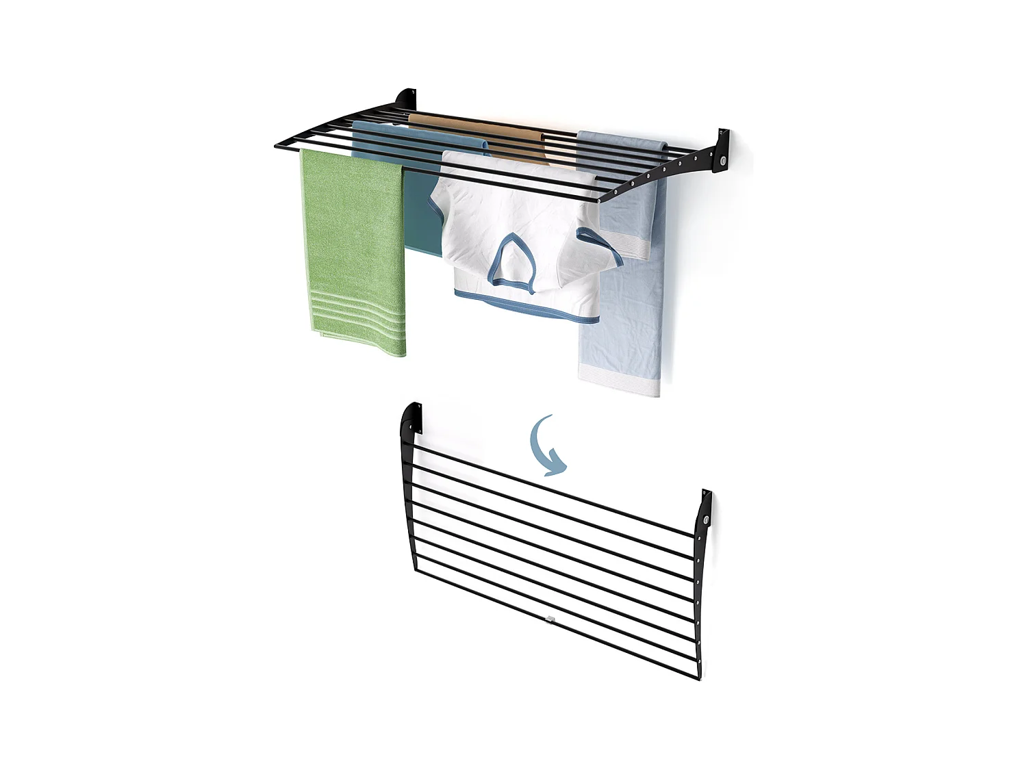 Étendoir à linge mural en aluminium résistant – noir – 100x50x10 cm Fold Down 100
