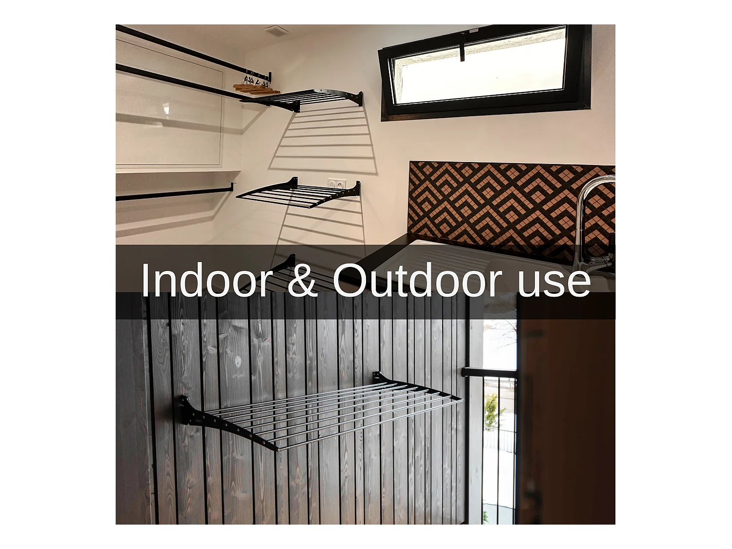 Étendoir à linge mural en aluminium résistant – noir – 100x50x10 cm Fold Down 100