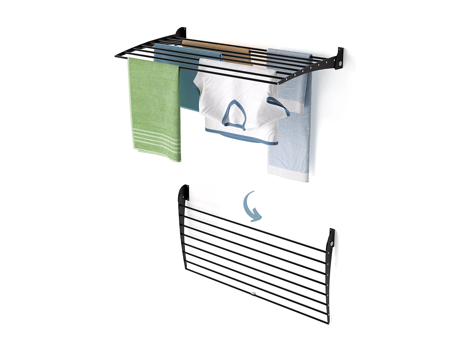 Étendoir à linge mural en aluminium résistant – noir – 100x50x10 cm Fold Down 100