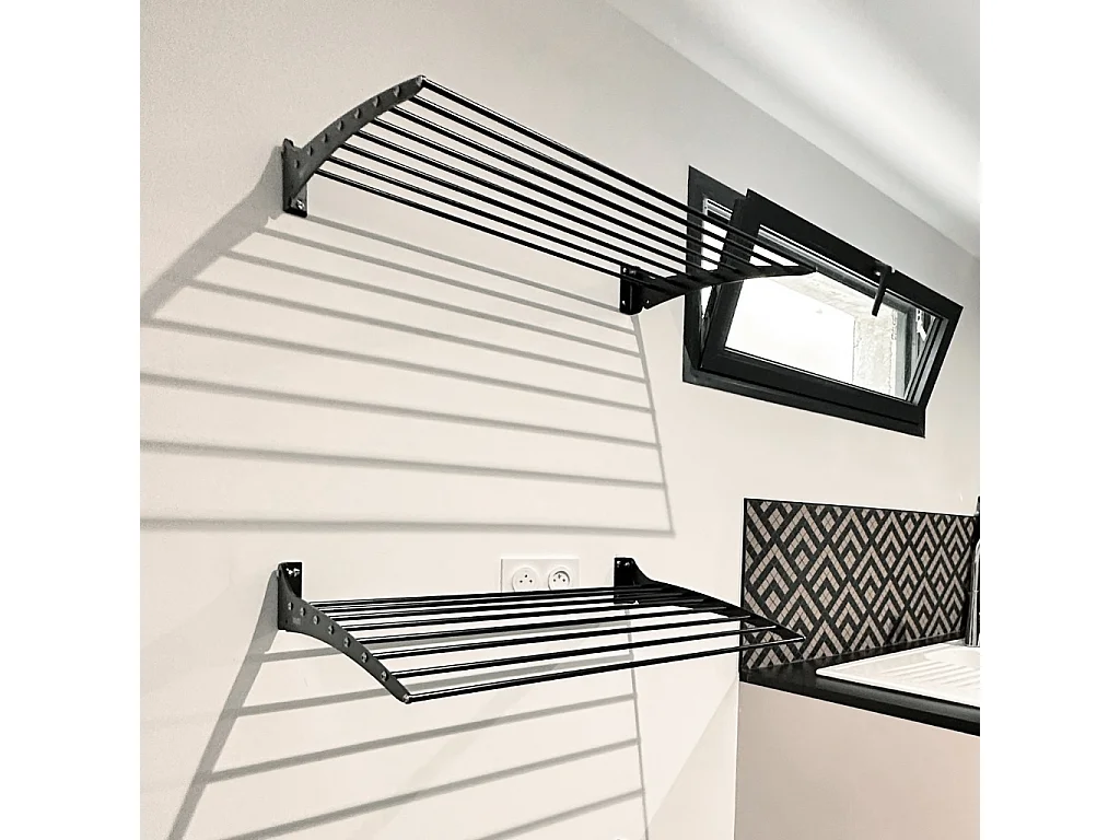 Étendoir à linge mural en aluminium résistant – noir – 100x50x10 cm Fold Down 100