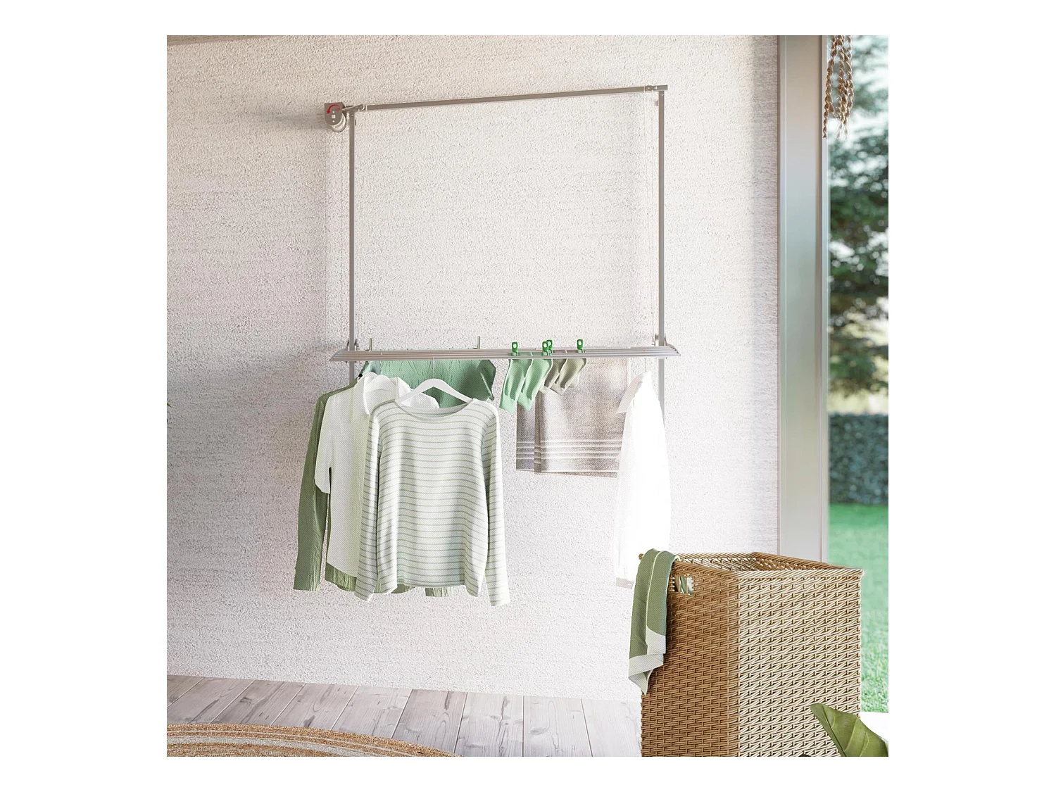 Étendoir mural pour intérieur et extérieur, durable – gris – 152x52x137 cm Wall 150