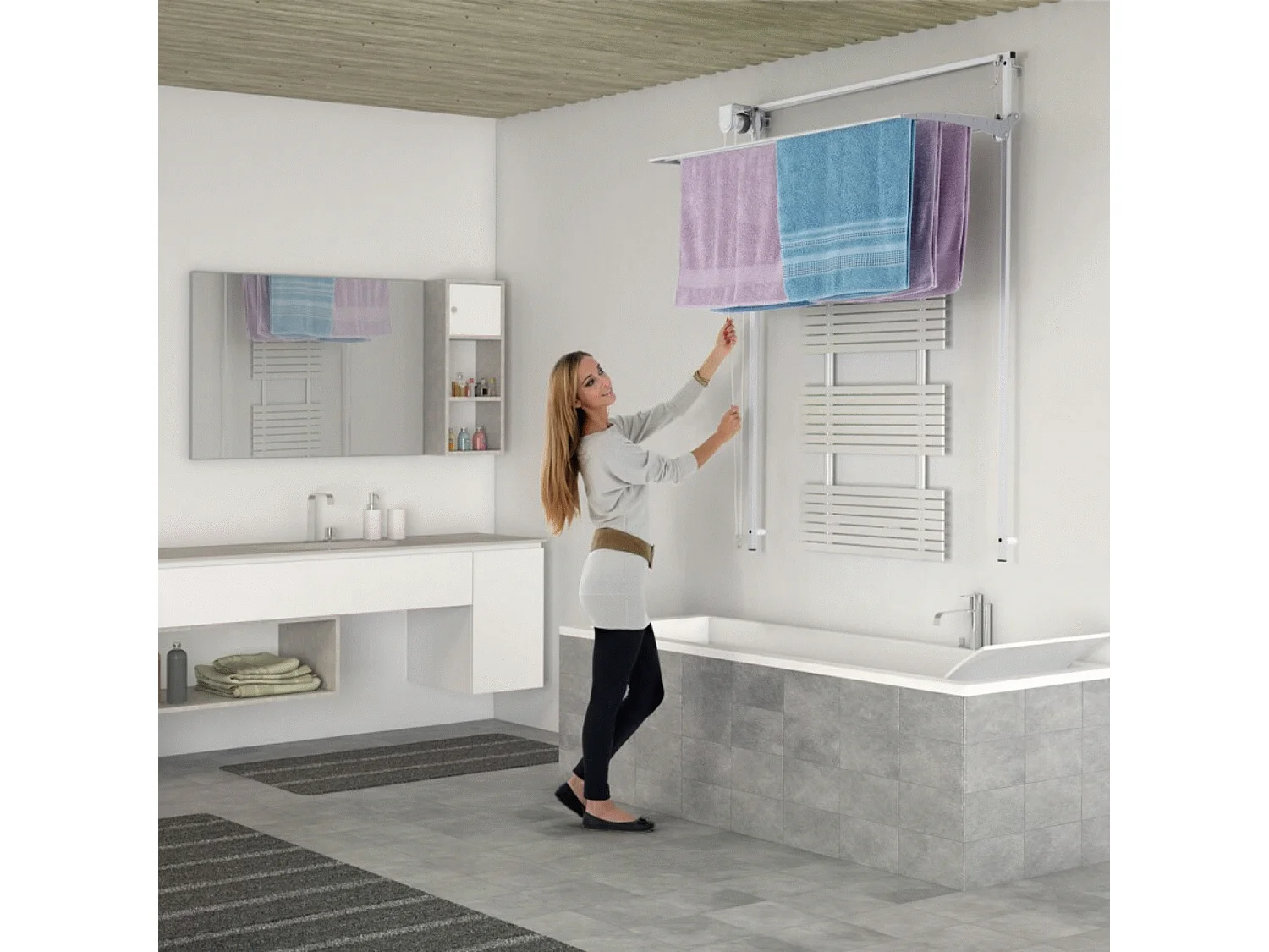 Étendoir mural pour intérieur et extérieur, durable – gris – 152x52x137 cm Wall 150