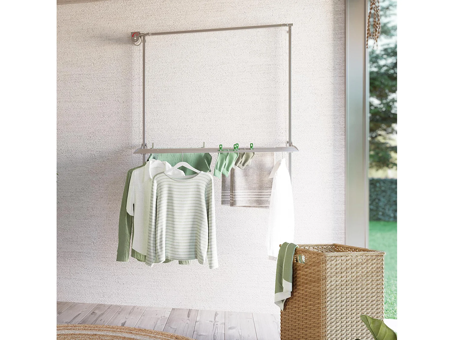 Étendoir mural pour intérieur et extérieur, durable – gris – 152x52x137 cm Wall 150