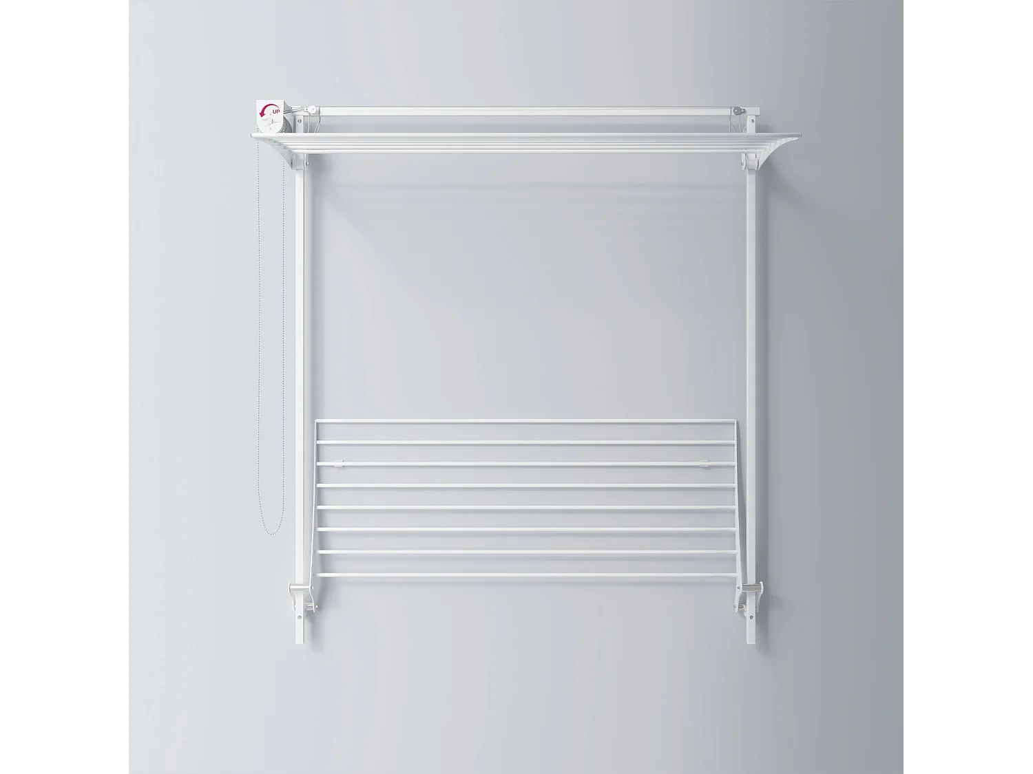 Étendoir mural 2 grilles pliable et réglable en hauteur – blanc – 128x52x137 cm Wall Plus