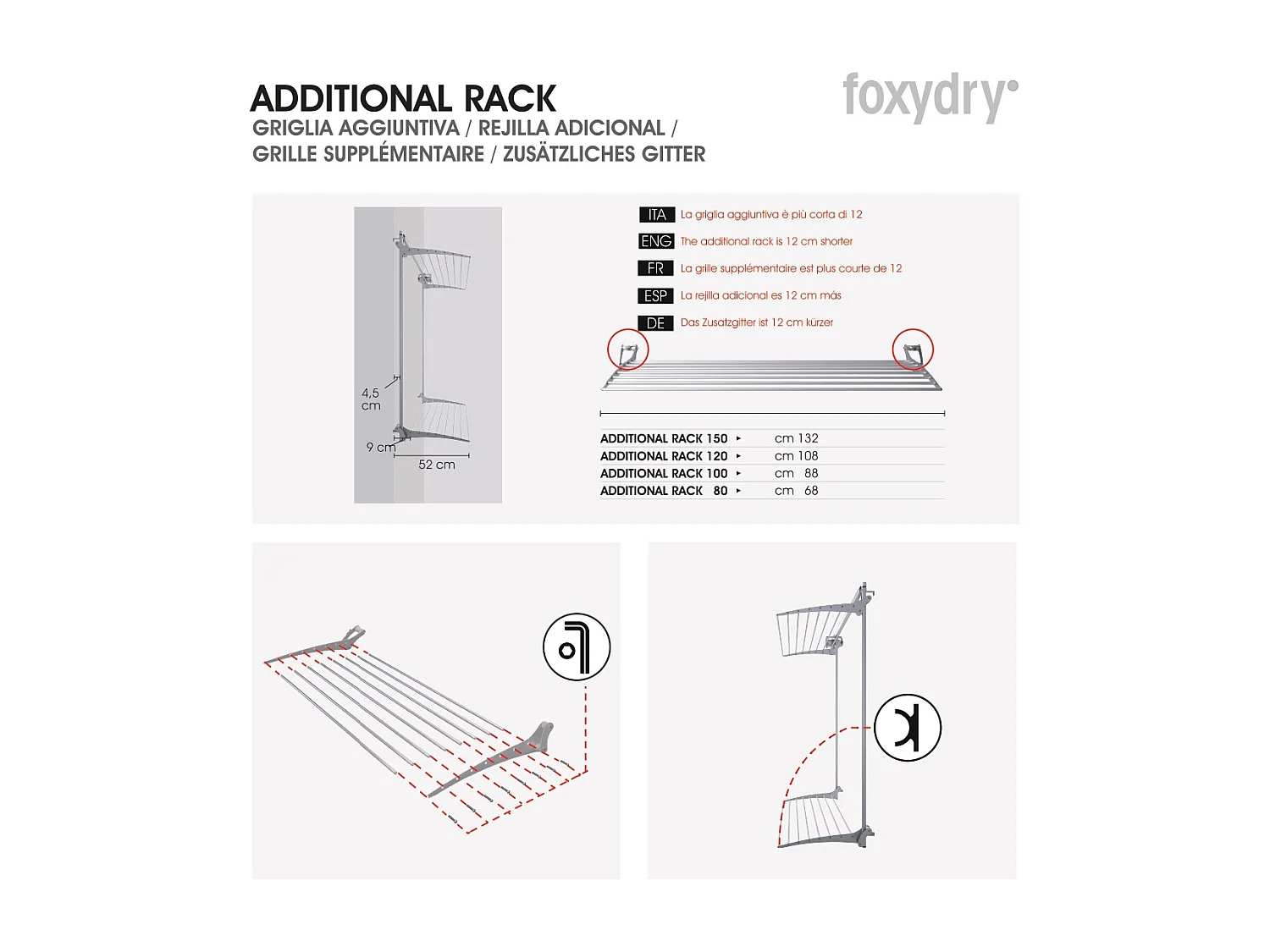 Étendoir mural 2 grilles pliable et réglable en hauteur – blanc – 128x52x137 cm Wall Plus
