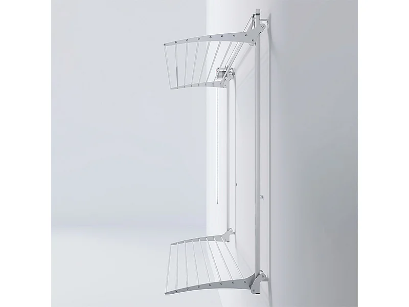Étendoir mural 2 grilles pliable et réglable en hauteur – blanc – 128x52x137 cm Wall Plus