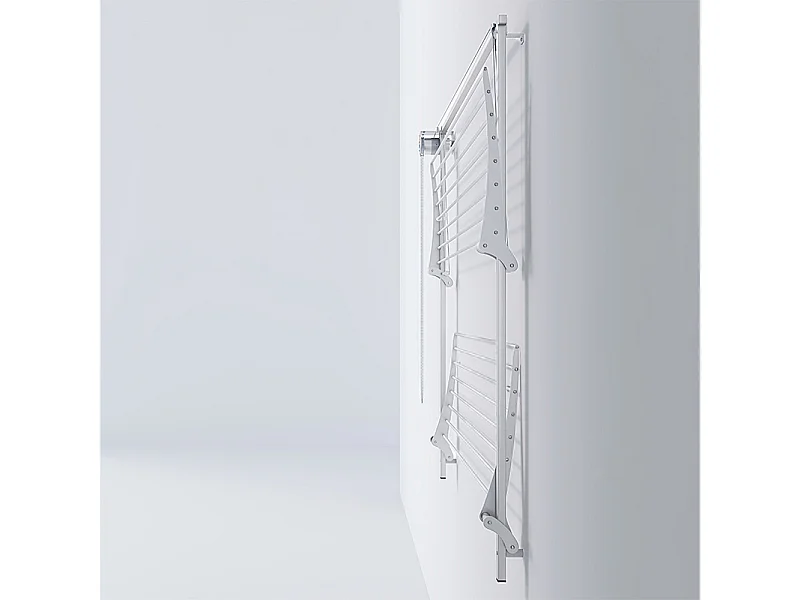 Étendoir mural 2 grilles pliable et réglable en hauteur – blanc – 128x52x137 cm Wall Plus
