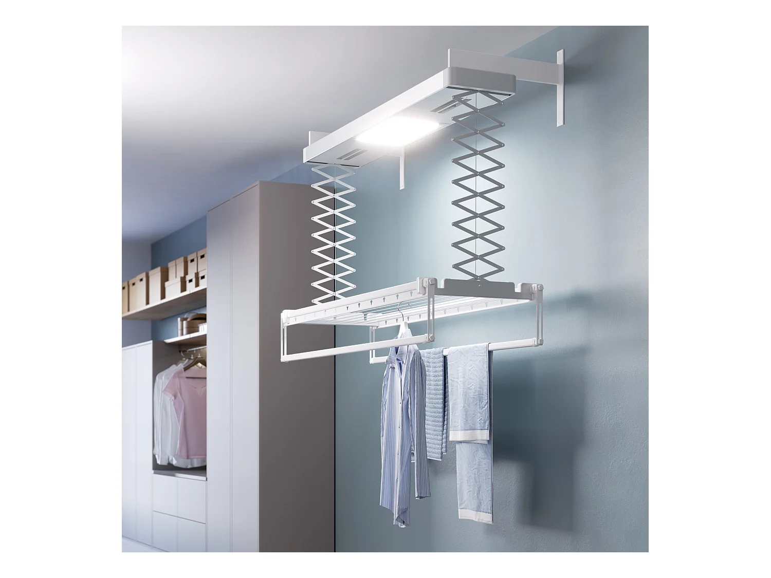 Étendoir électrique mur ou plafond en aluminium résistant – gris – 122x52x70 cm PRO 120