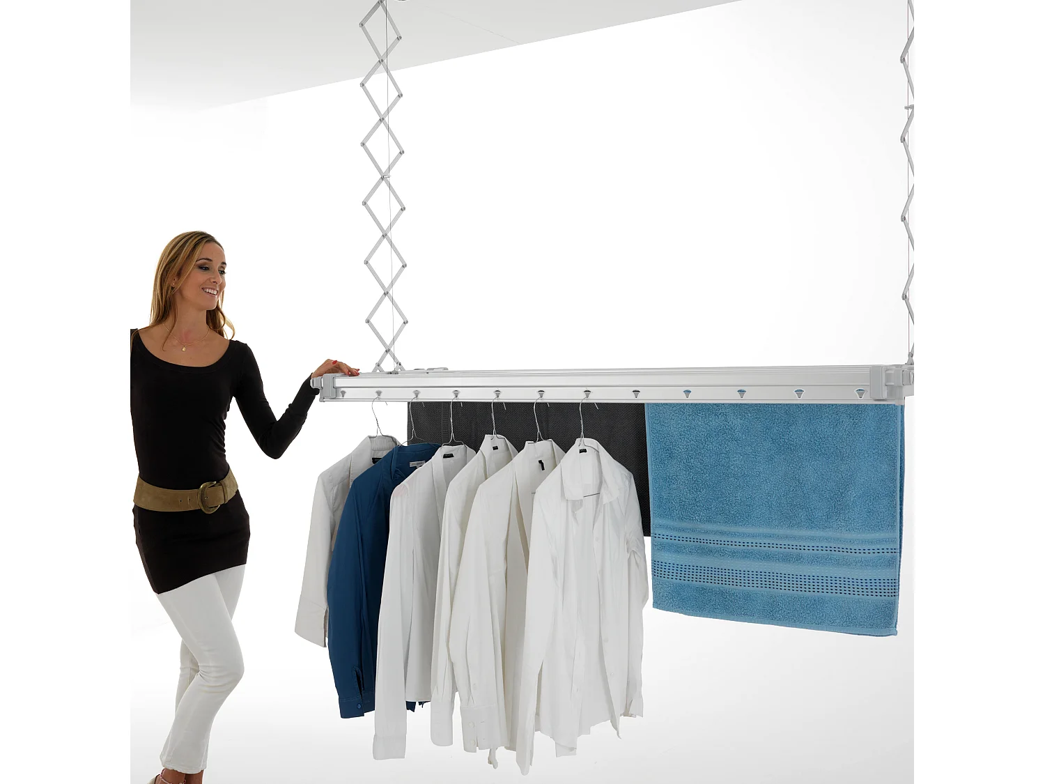 Étendoir électrique mur ou plafond en aluminium résistant – gris – 122x52x70 cm PRO 120