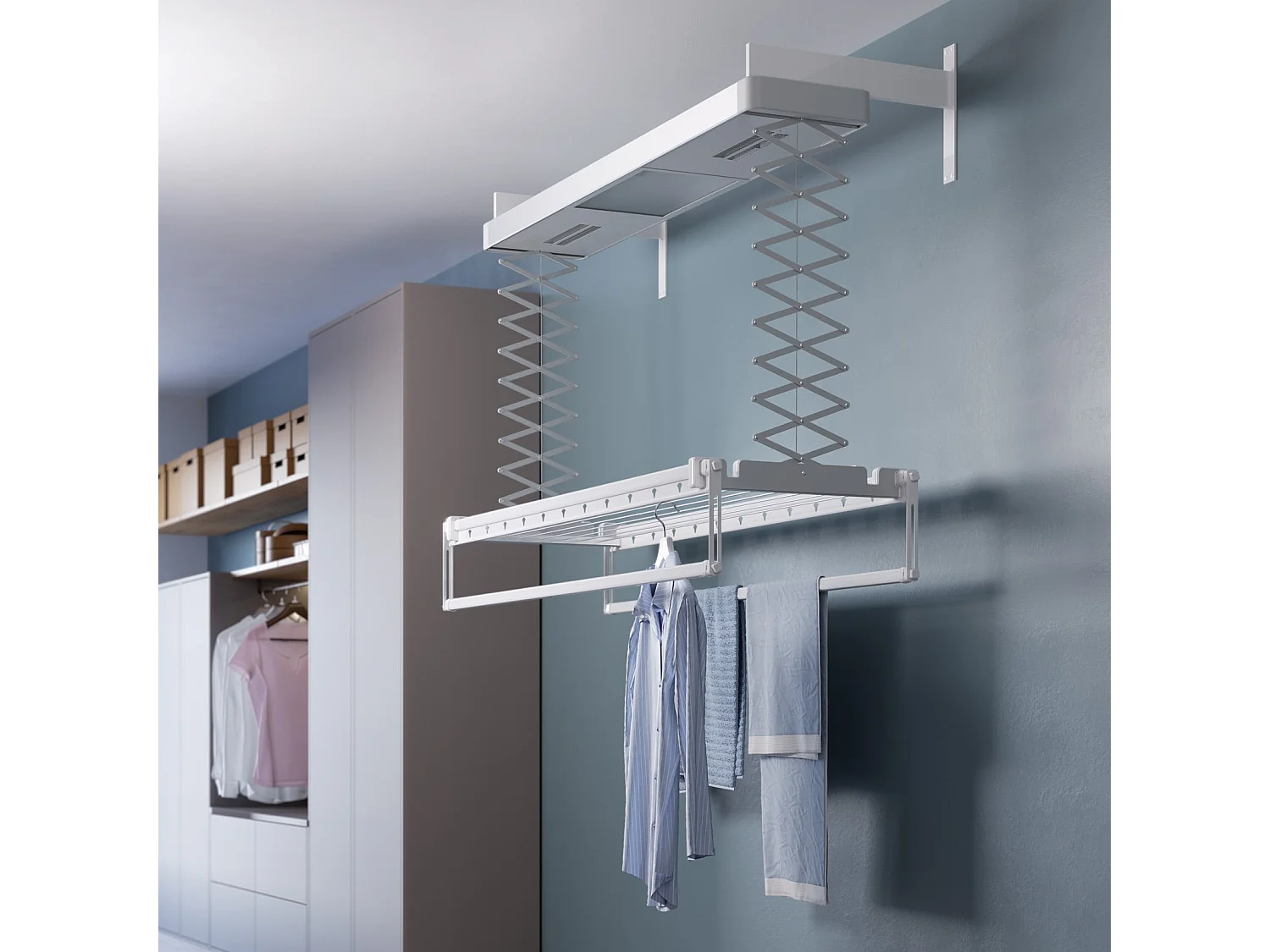 Étendoir électrique mur ou plafond en aluminium résistant – gris – 122x52x70 cm PRO 120