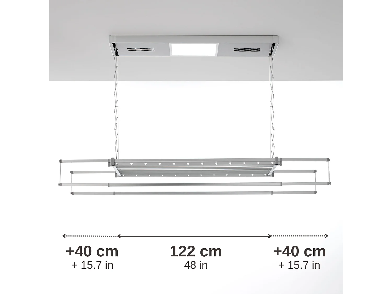 Étendoir électrique mur ou plafond en aluminium résistant – gris – 122x52x70 cm PRO 120