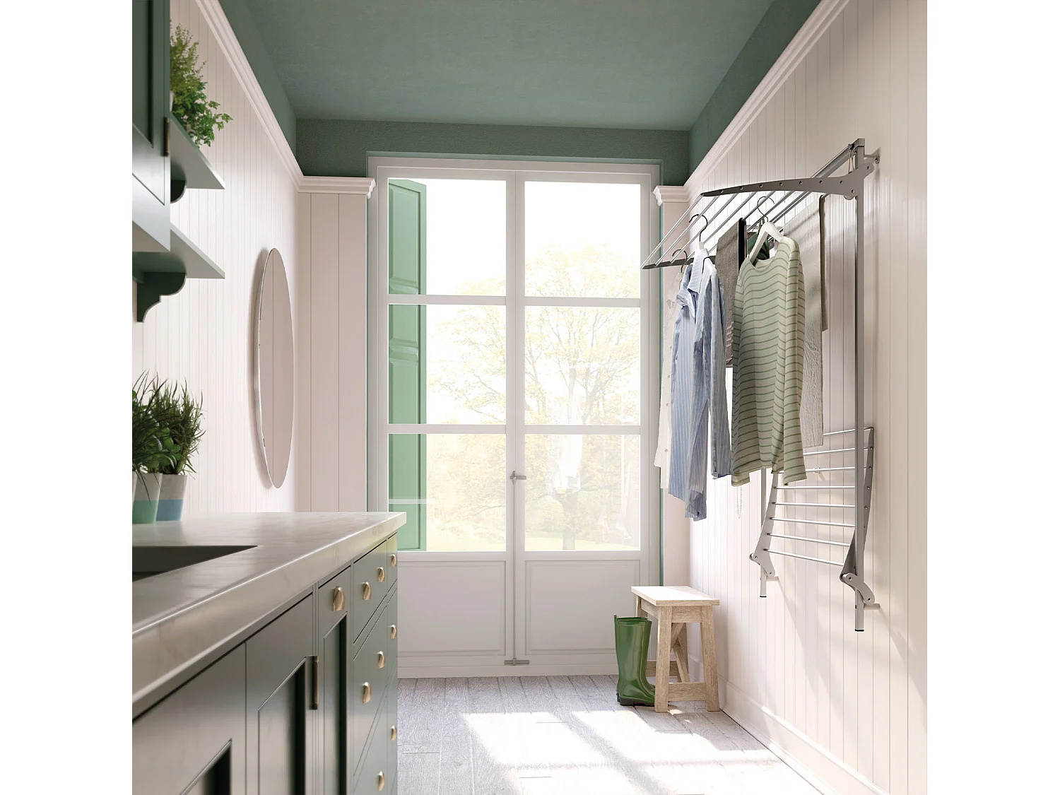 Étendoir mural 2 grilles pliable et réglable en hauteur – gris – 152x52x137 cm Wall Plus