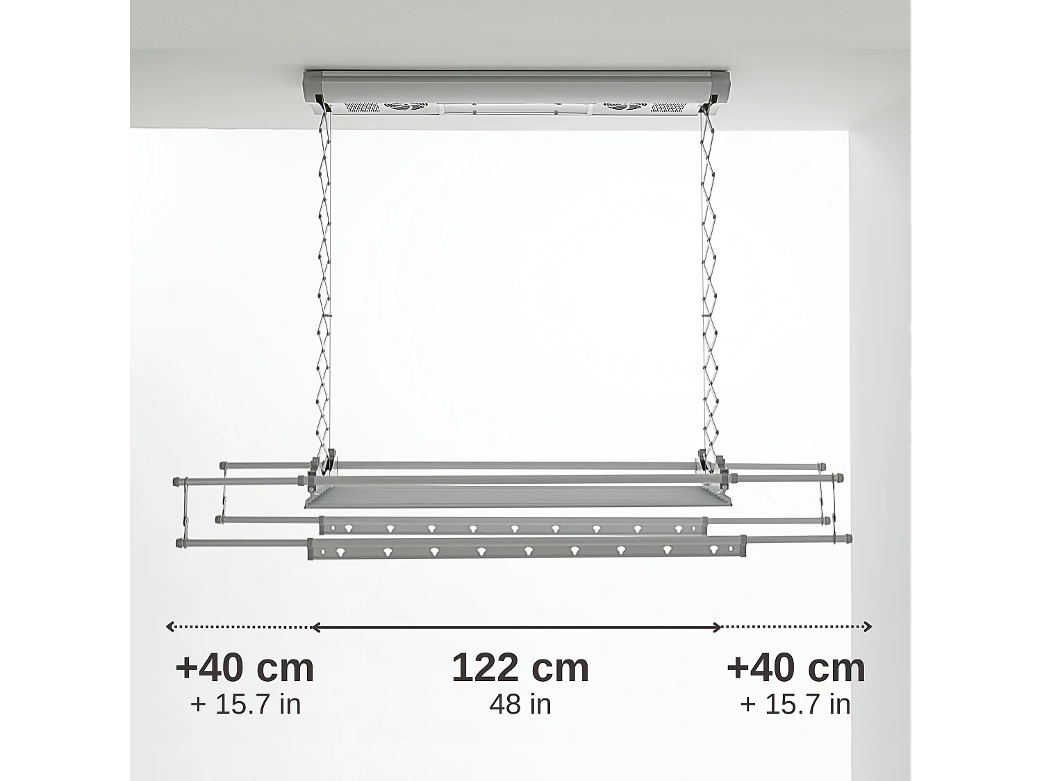 Étendoir électrique mur ou plafond en aluminium résistant – gris – 160x57x30 cm Air 150