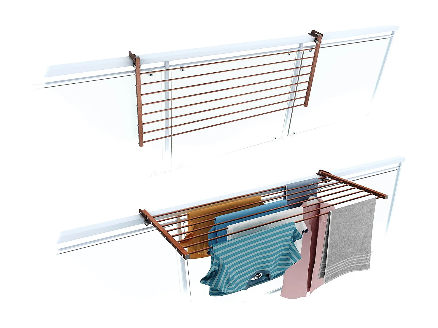 Étendoir balcon pliable et inclinable aluminium résistant – corten – 118x63x8 cm DUO